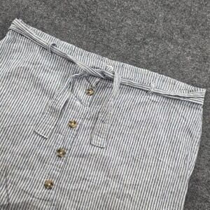Purple & More Linen Blend Striped‎ Button Front Mini Skirt XL Blue White Womens